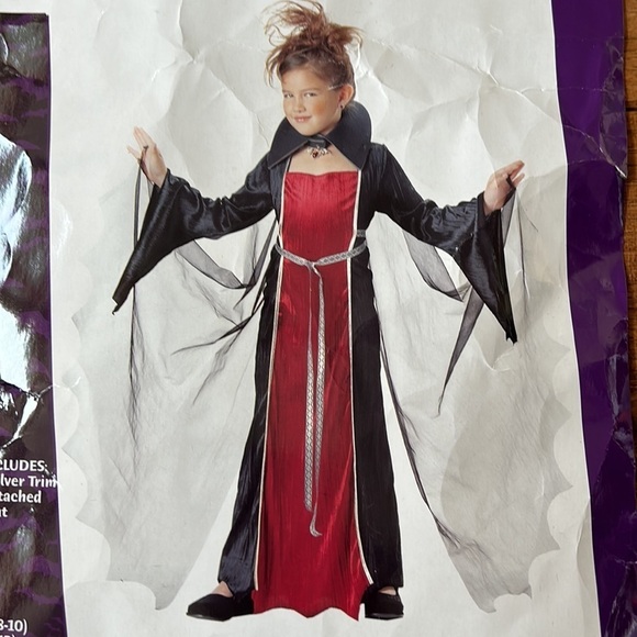 California Costume Vampire Girl Halloween Costume Red & Black Velvet Dress 8-10 - Picture 2 of 12